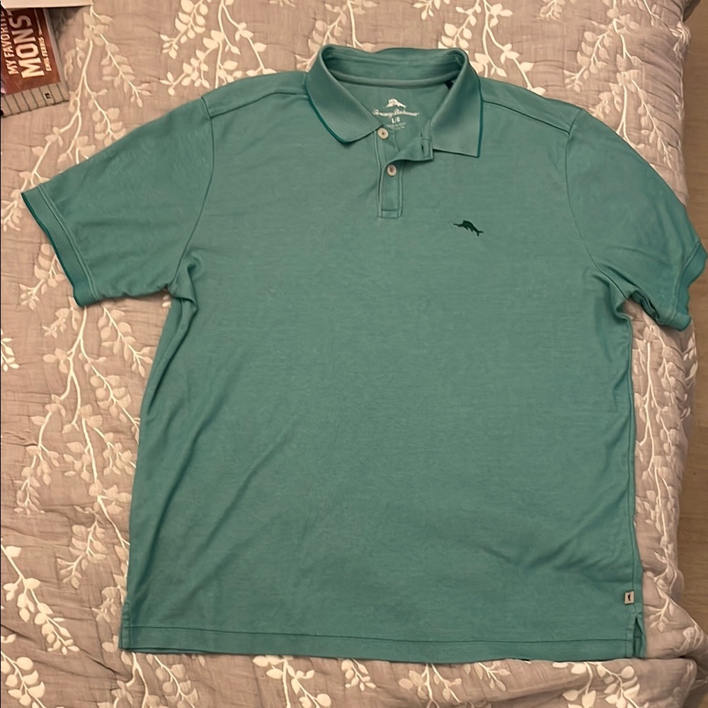 VGUC Tommy Bahama Men's Large Teal Green Polo Shirt Supima Cotton/Polyester